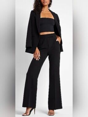 Express Black Super High-Rise Flare-Leg Trousers Rayon Blend 6R